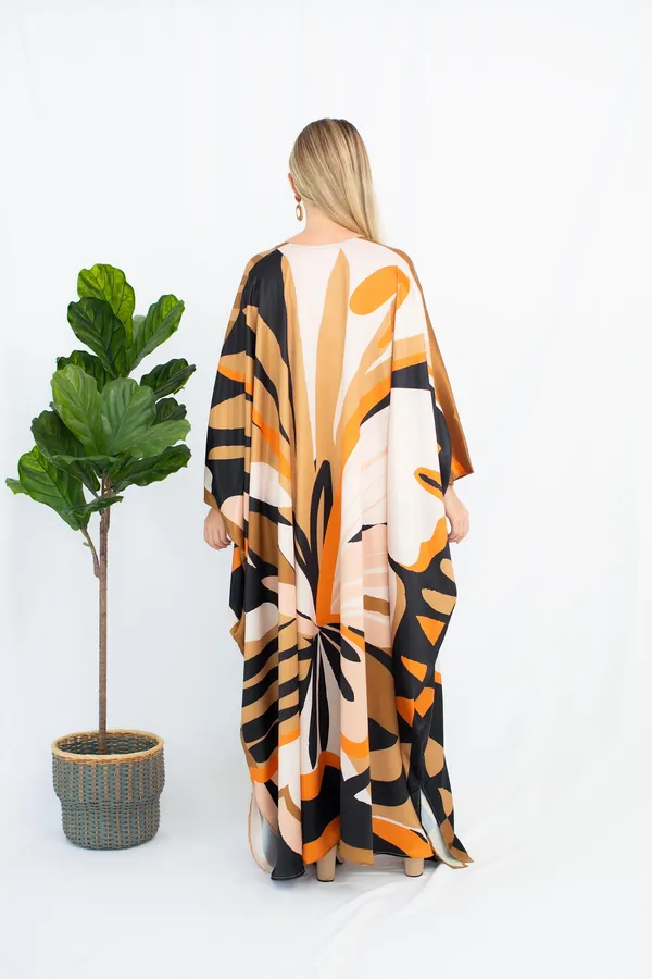 urnt_Orange_&_Black_Abstract_Kaftan_Maxi_Dress_For_Women_