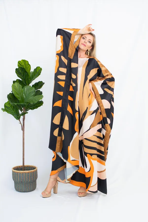 urnt_Orange_&_Black_Abstract_Kaftan_Maxi_Dress_For_Women_