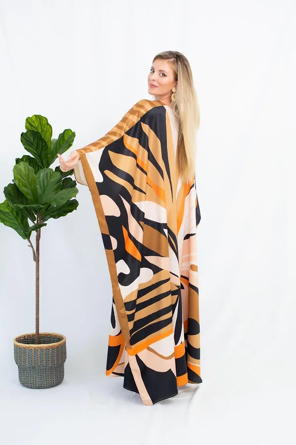urnt_Orange_&_Black_Abstract_Kaftan_Maxi_Dress_For_Women_