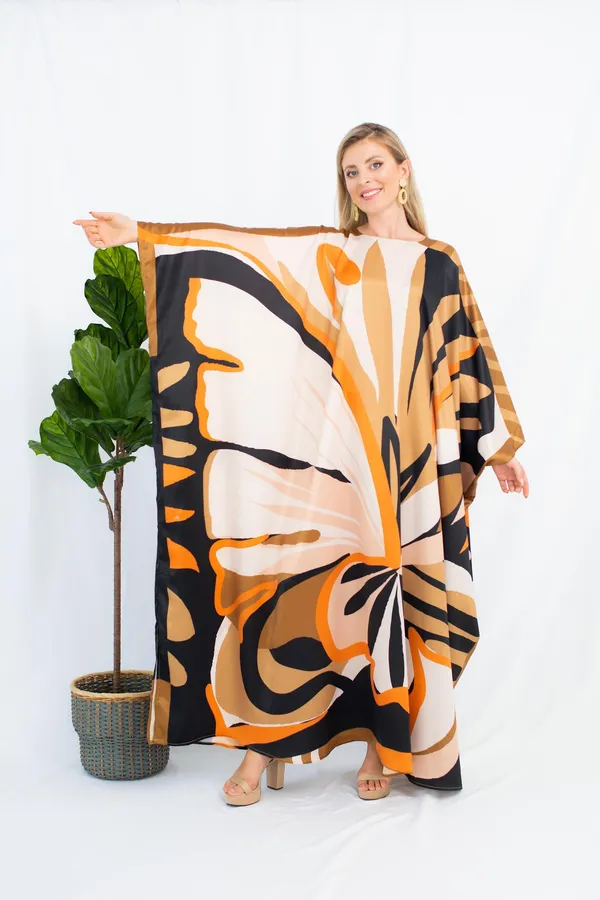urnt_Orange_&_Black_Abstract_Kaftan_Maxi_Dress_For_Women_