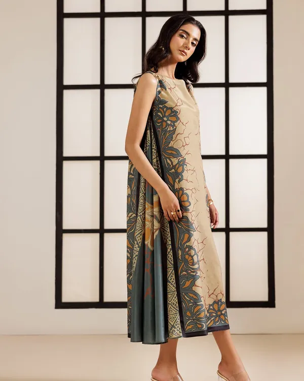 Beige_&_Teal_Muslin_Printed_Boho_Luxe_Sleeveless_Dress_For_Women