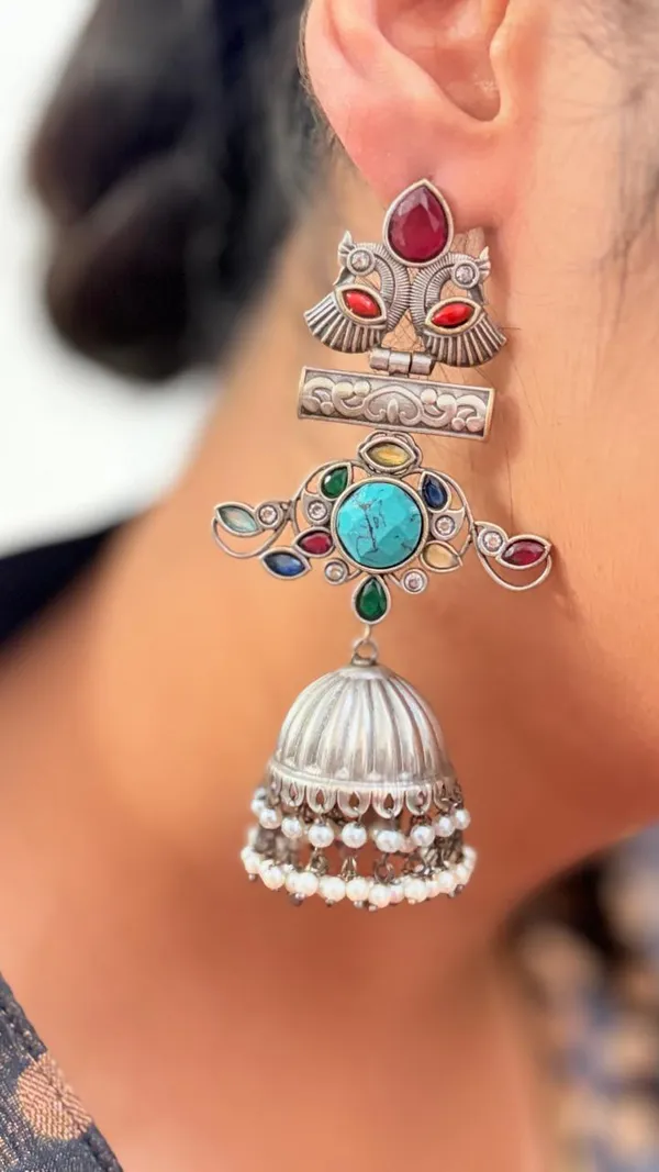 Multicolor_Stunning_German_Silver_Jumka_Earrings