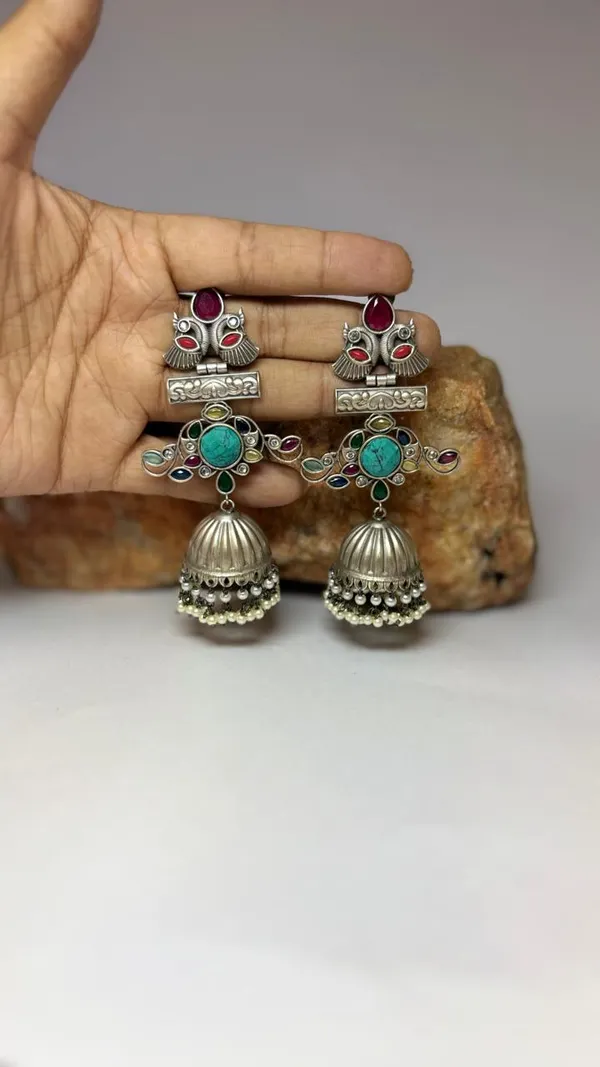 Multicolor_Stunning_German_Silver_Jumka_Earrings