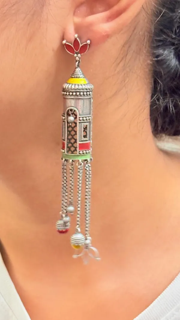 Multicolor_Hand_Crafted_German_Silver_Temple_Theme_Jumka_Earring