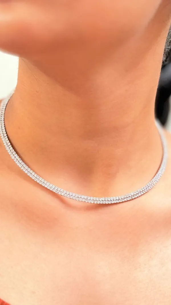 Silver_Cubic_Zirconia_Double_Line_Necklace_Set