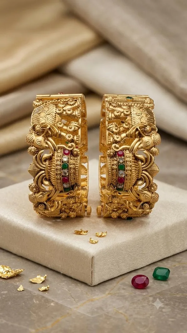 Manke_Rajwada_Antique_openable_Temple_Kada_Pair_-_Gold_Plated_Peacock_&_Elephant_Openable_Bangle