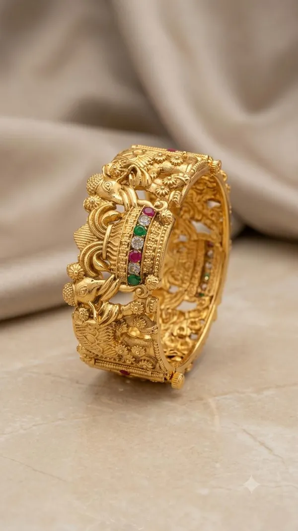 Manke_Rajwada_Antique_openable_Temple_Kada_Pair_-_Gold_Plated_Peacock_&_Elephant_Openable_Bangle