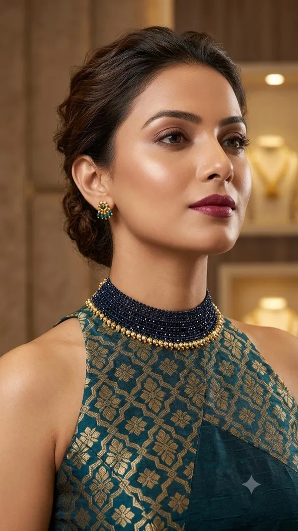 Manke_Royal_Navy_Blue_Hydro_Bead_Choker_Necklace_with_Gold_plated_astepelu_beads