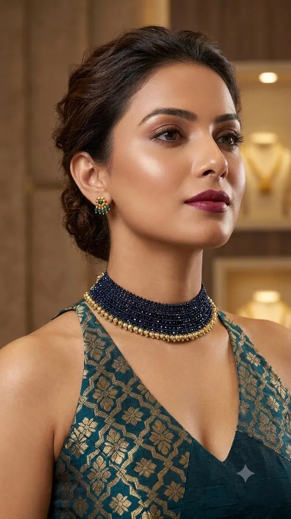 Manke_Royal_Navy_Blue_Hydro_Bead_Choker_Necklace_with_Gold_plated_astepelu_beads