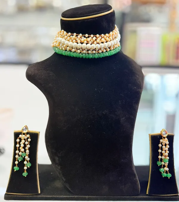 White_&_Green_Bajra_Moti_With_Onex_Moti_Chokker_Set_For_Women