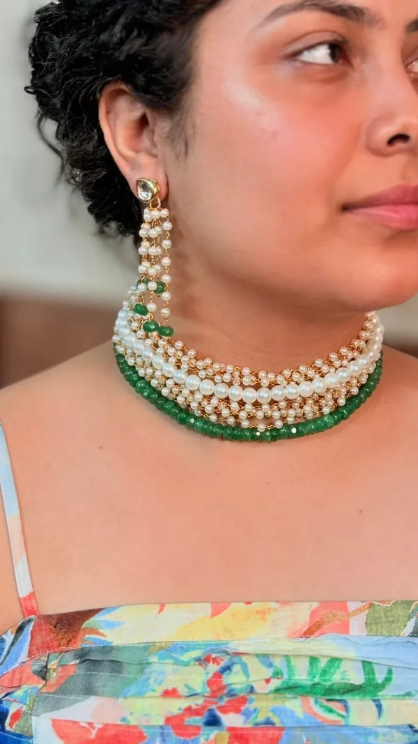 White_&_Green_Bajra_Moti_With_Onex_Moti_Chokker_Set_For_Women