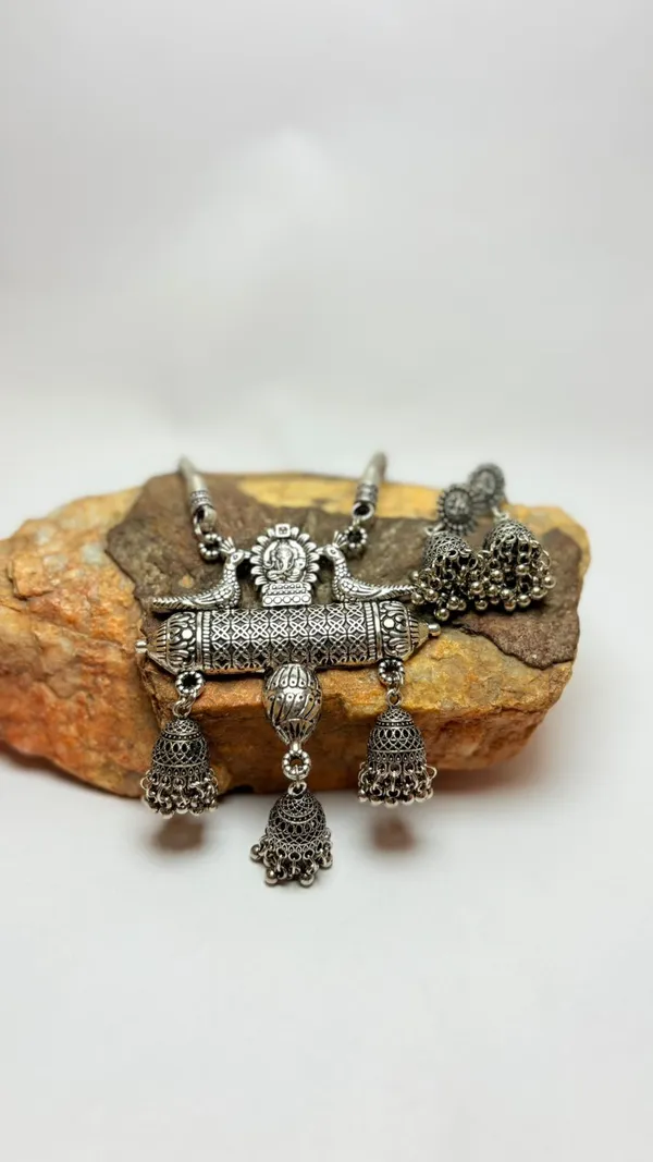 Silver_Oxidised_German_Necklace_Earring_Set