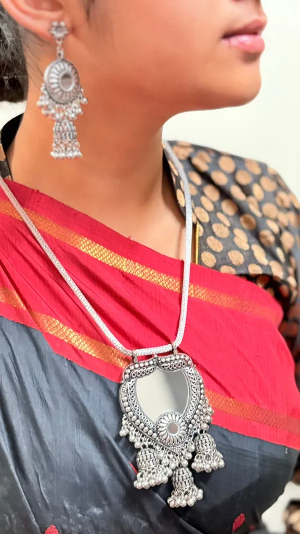 Silver_Oxidised_Mirror_Long_Necklace_Set