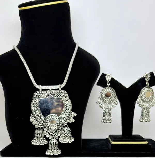 Silver_Oxidised_Mirror_Long_Necklace_Set
