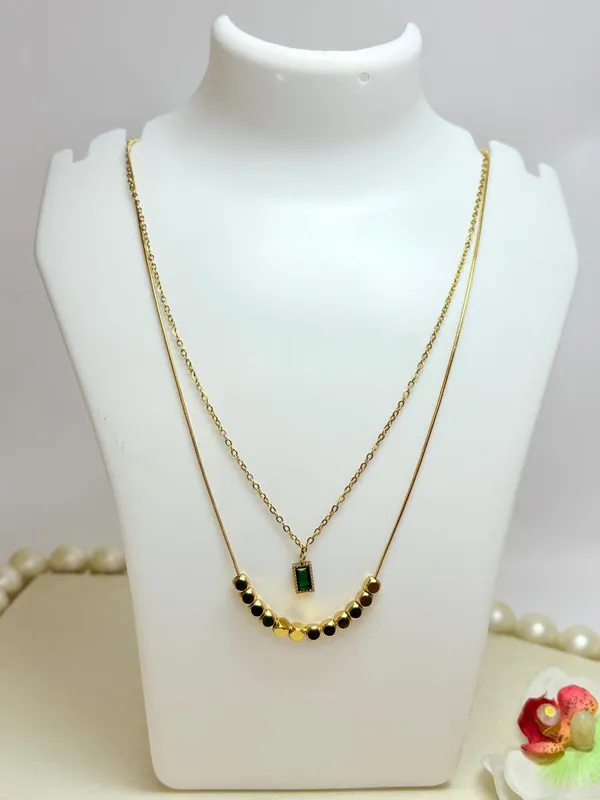 Gold_Plated_Double_Layer_Green_Stone_Chain_Pendant