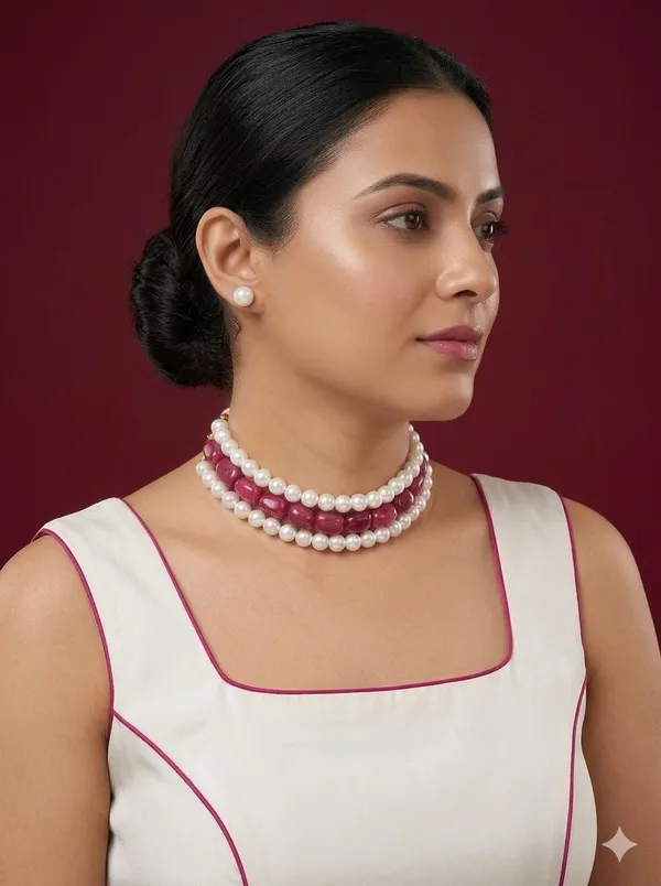 Ruby_Red_With_White_Dumple_Stone_With_Jaco_Pearl_Chokker_Set