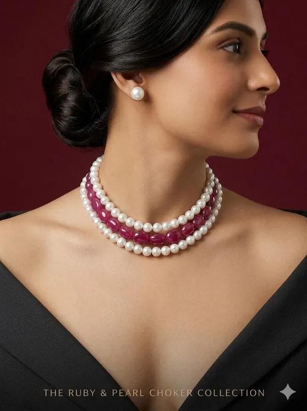 Ruby_Red_With_White_Dumple_Stone_With_Jaco_Pearl_Chokker_Set