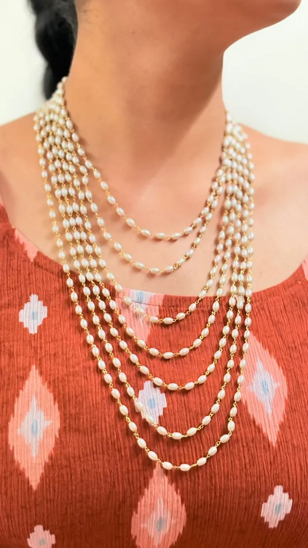 White_SeveOff_n_Layer__Pearl_Long_Necklace_Earring_Set