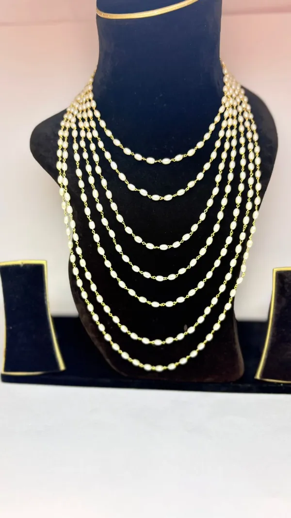 White_SeveOff_n_Layer__Pearl_Long_Necklace_Earring_Set