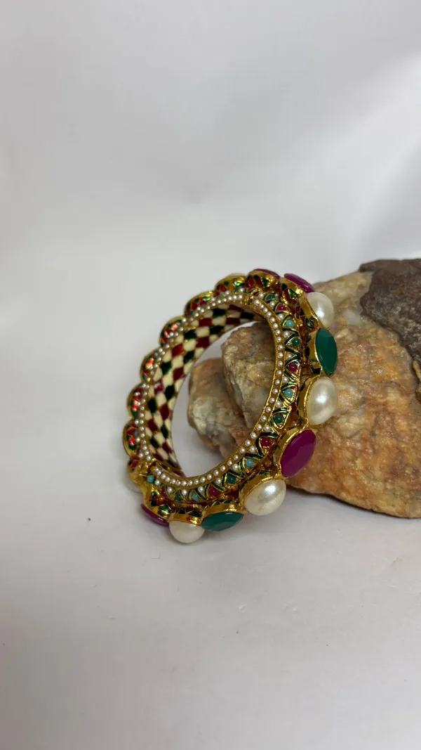Multicolor_Gold_Plated_Openable_Rajwada_Jadau_Ruby_Emerald_Pearl_Kada