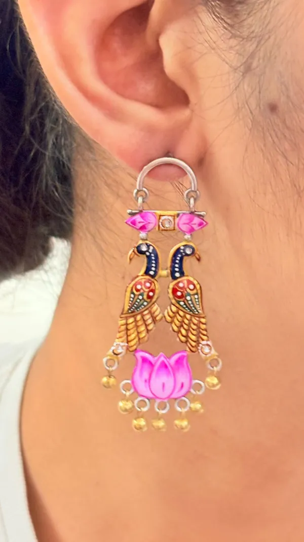 Multicolor_Hand_Panted_Peacock_Earrings
