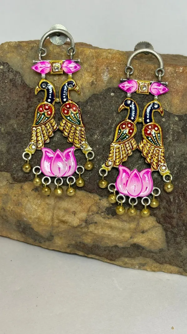 Multicolor_Hand_Panted_Peacock_Earrings
