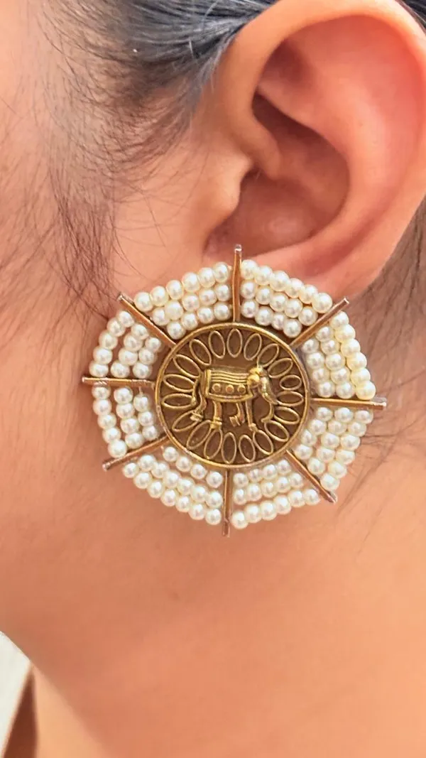 Rust_Gold_Beautiful_Rajwada_Pearl_Tops_With_Elephant_Theme_Earrings