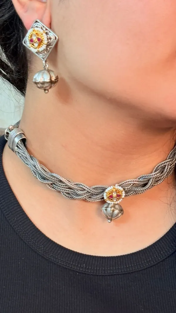 Silver_Oxidised_German_Hand_Crafted_Rope_Choker_Set