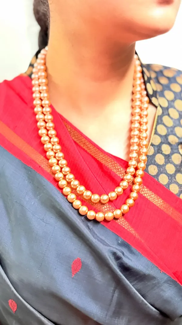 Peach_Trendy_Shell_Pearl_Necklace_Mala