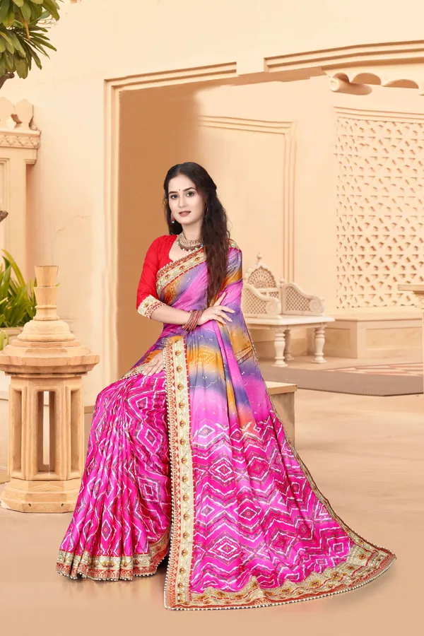 Pink_Evening_Elegance_Moss_Chiffon_Bandhani_Saree_For_Women