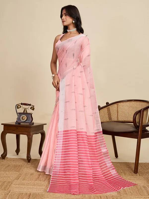 DHANSHRREE_ORGANIC_LINEN_SAREE_-_PINK