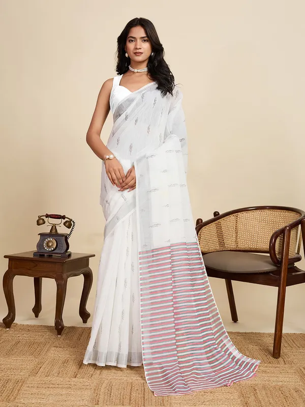 DHANSHRREE_ORGANIC_LINEN_SAREE_-_WHITE