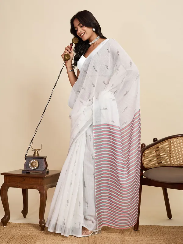 DHANSHRREE_ORGANIC_LINEN_SAREE_-_WHITE