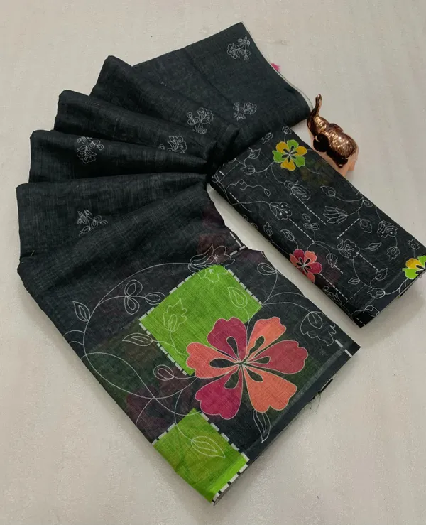 Black_Lightweight_Linen_Comfort_Cotton_Saree_For_Women