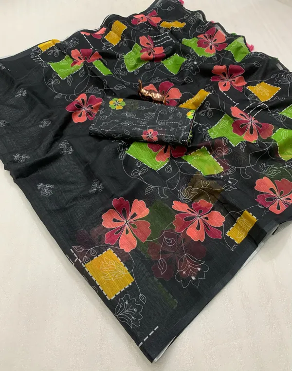 Black_Lightweight_Linen_Comfort_Cotton_Saree_For_Women