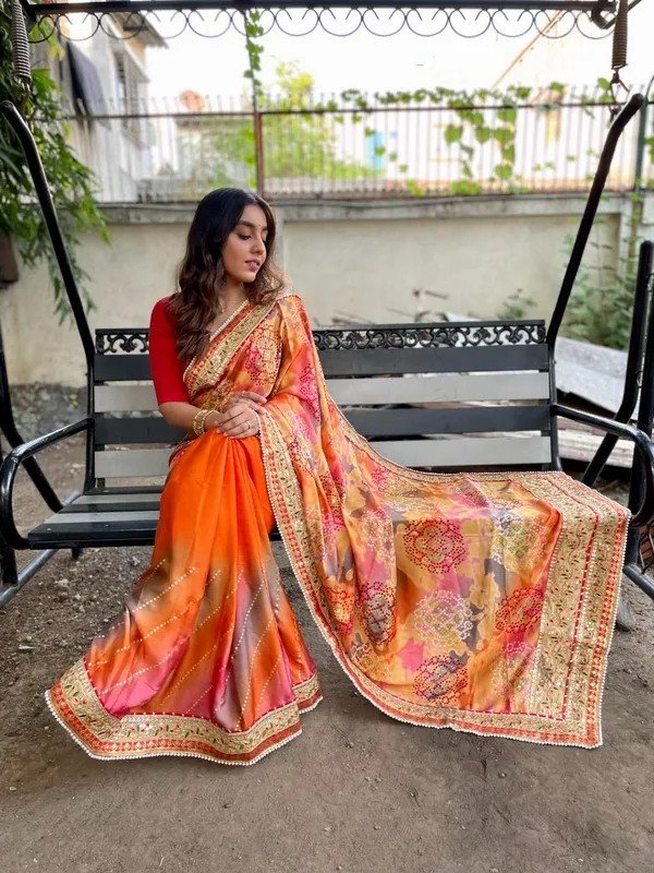 Orange_Evening_Elegance_Moss_Chiffon_Bandhani_Saree_For_Women