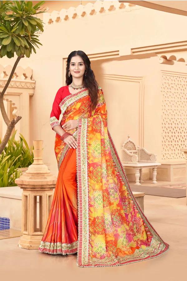Orange_Evening_Elegance_Moss_Chiffon_Bandhani_Saree_For_Women