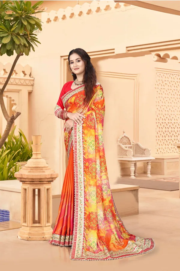 Orange_Evening_Elegance_Moss_Chiffon_Bandhani_Saree_For_Women