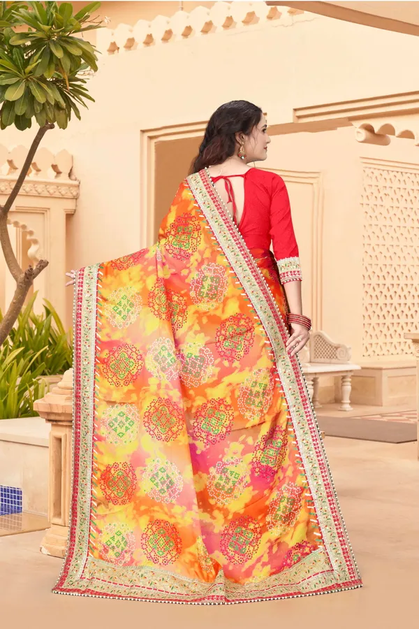 Orange_Evening_Elegance_Moss_Chiffon_Bandhani_Saree_For_Women