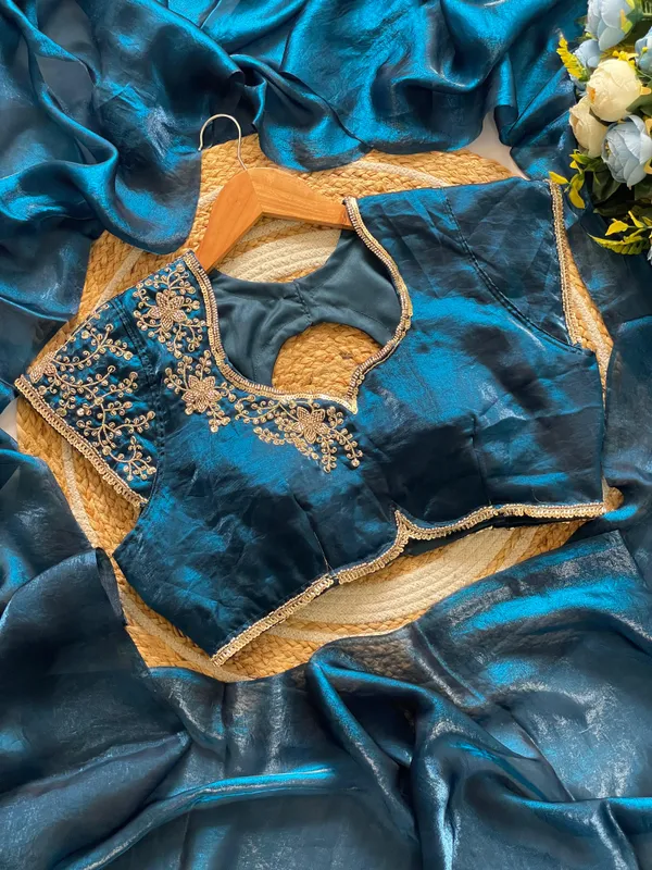 Blue_Women_Beautiful_Soft_Embroidery_Work_Saree.
