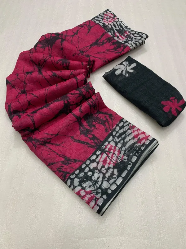 Kalamkari_Patola__Pure_Linen_Saree_And_Batin_Blouse_-_Gajri_Pink.
