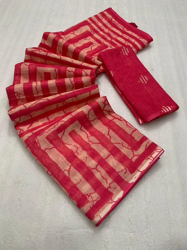 Kalamkari_Patola__Pure_Linen_Saree_And_Batin_Blouse_-_Magenta