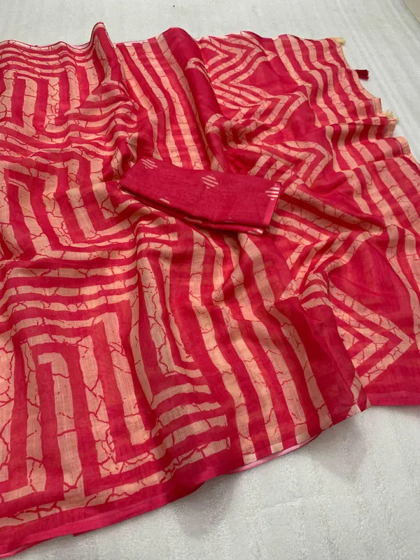 Kalamkari_Patola__Pure_Linen_Saree_And_Batin_Blouse_-_Magenta