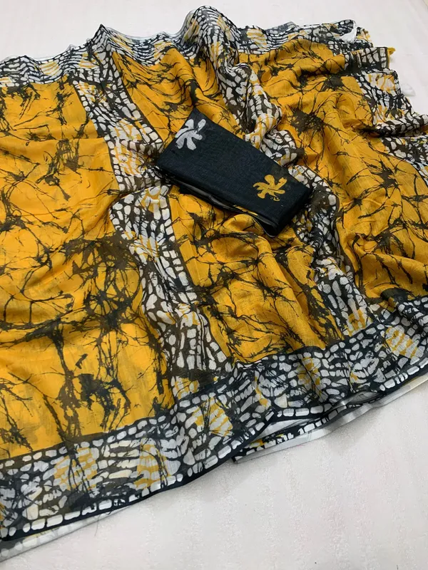 Kalamkari_Patola__Pure_Linen_Saree_And_Batin_Blouse_-_Mustard_Yellow
