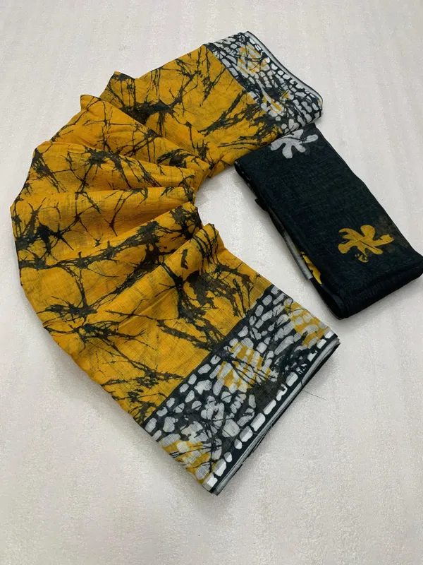 Kalamkari_Patola__Pure_Linen_Saree_And_Batin_Blouse_-_Mustard_Yellow