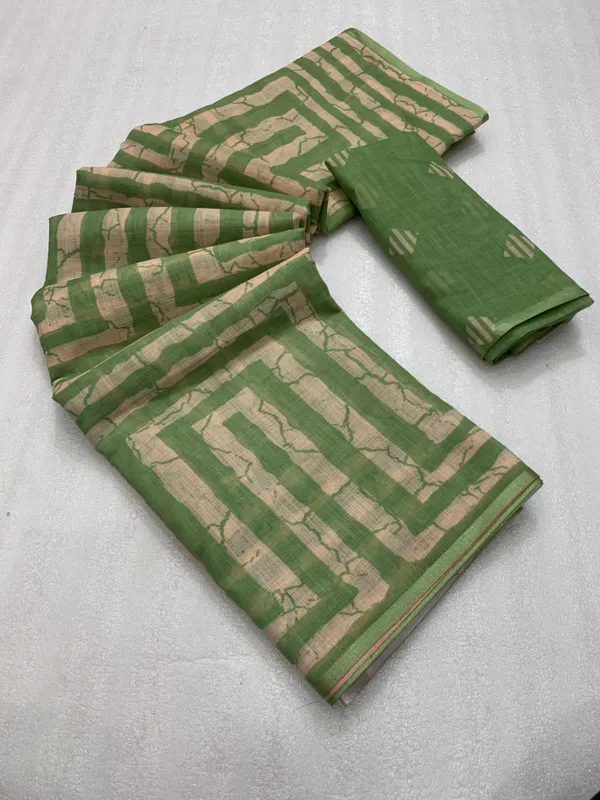 Kalamkari_Patola__Pure_Linen_Saree_And_Batin_Blouse_-_Pista_Green
