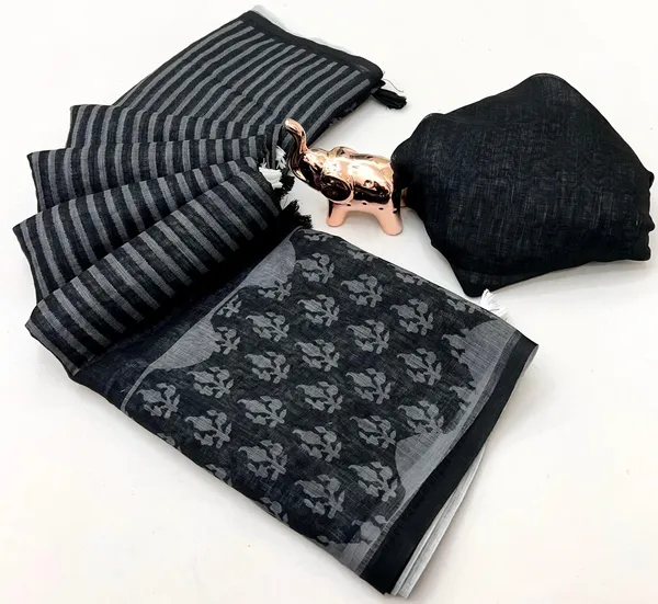 Linen_Ajrak_Print_Saree_-_Black