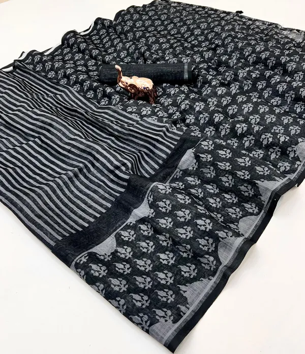 Linen_Ajrak_Print_Saree_-_Black