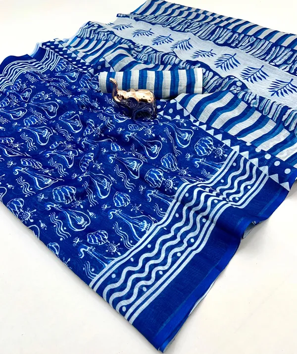 Linen_Ajrak_Print_Saree_-_Blue