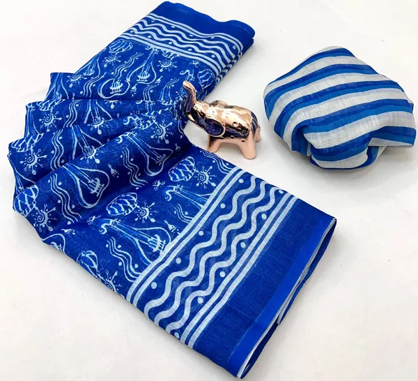 Linen_Ajrak_Print_Saree_-_Blue